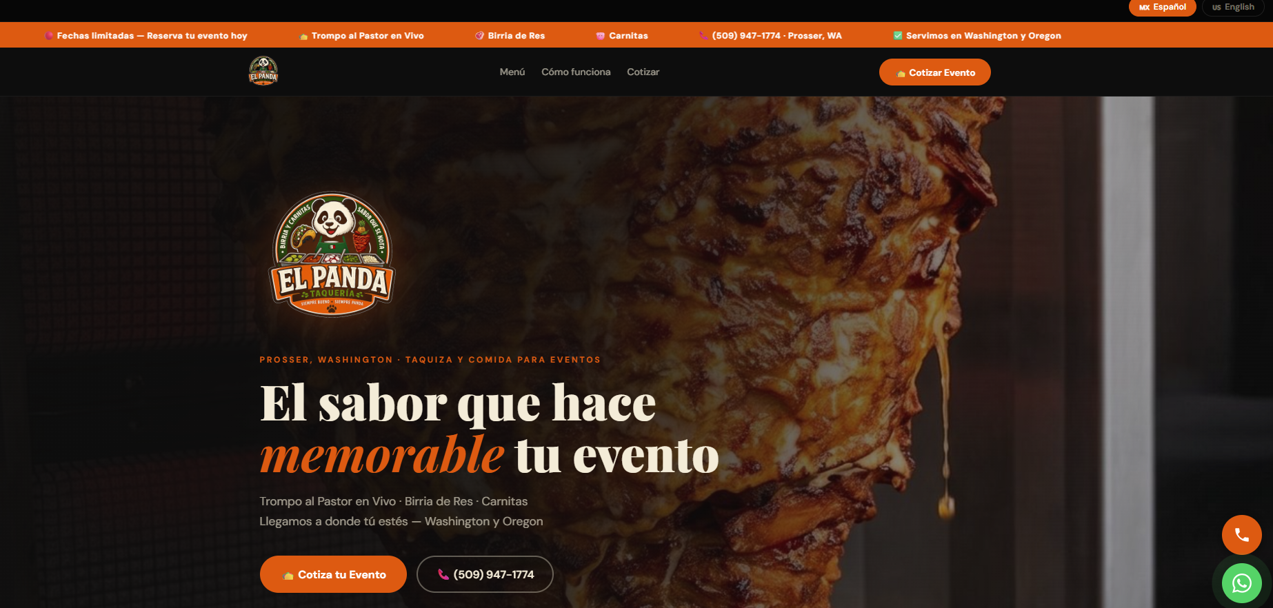 Sitio web Taquería El Panda